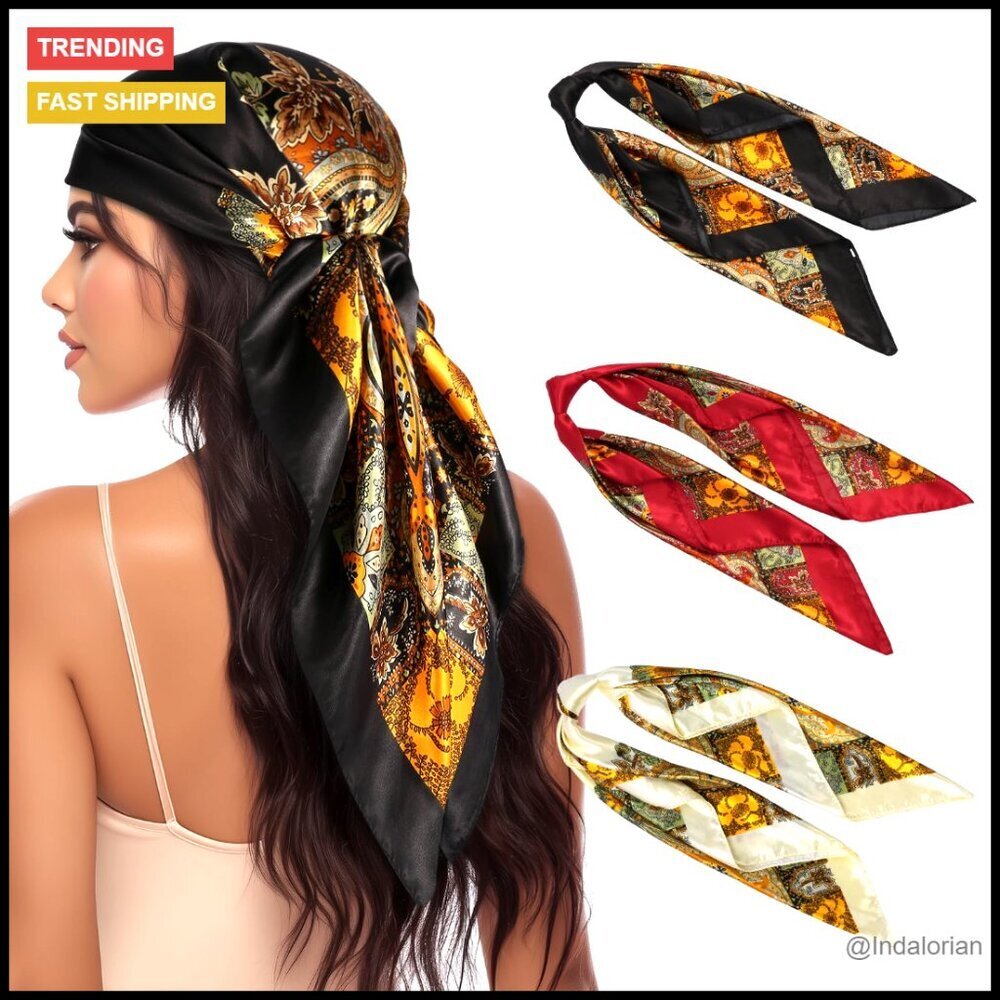 Satin Head Scarves Set Elegant Chic Versatile Hair Wrap Accessory